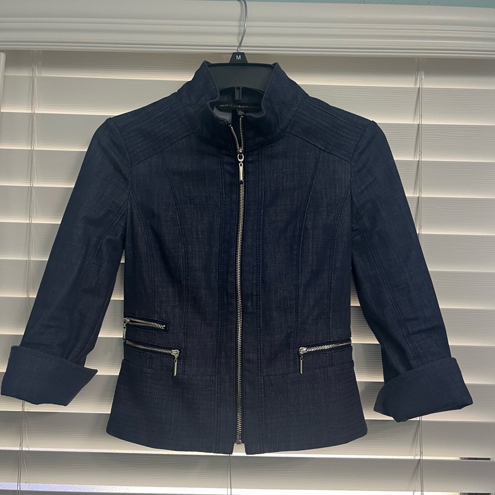 White House Black Market dark denim zip blazer jacket
